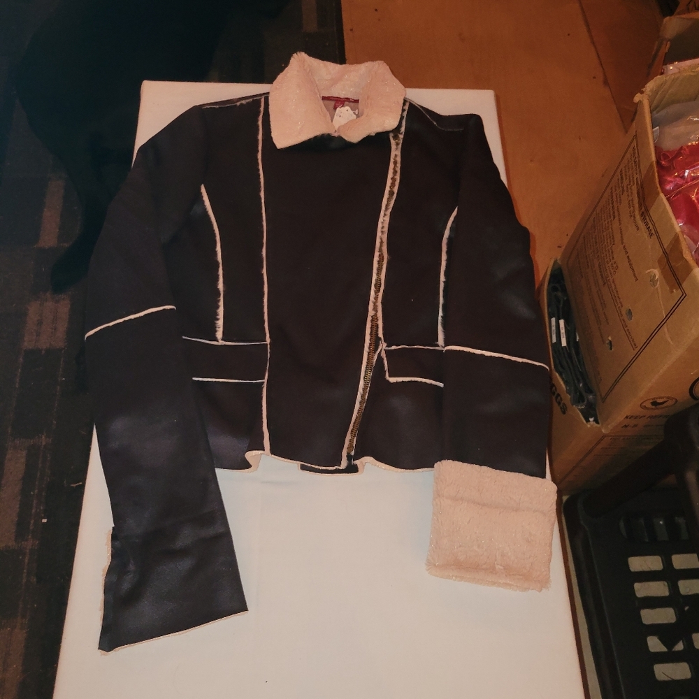 Women's Black and Cream Jacket With 2 Pockets Size Small Med - Picture 8 of 11